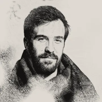 Portrait of Toon Muylaert, drawn in charcoal.